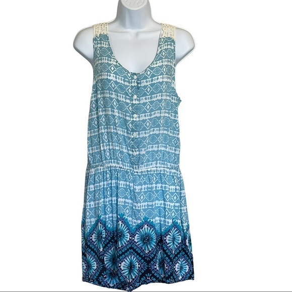 Aqua Lace Multipattern tank Romper Size L - Picture 1 of 10